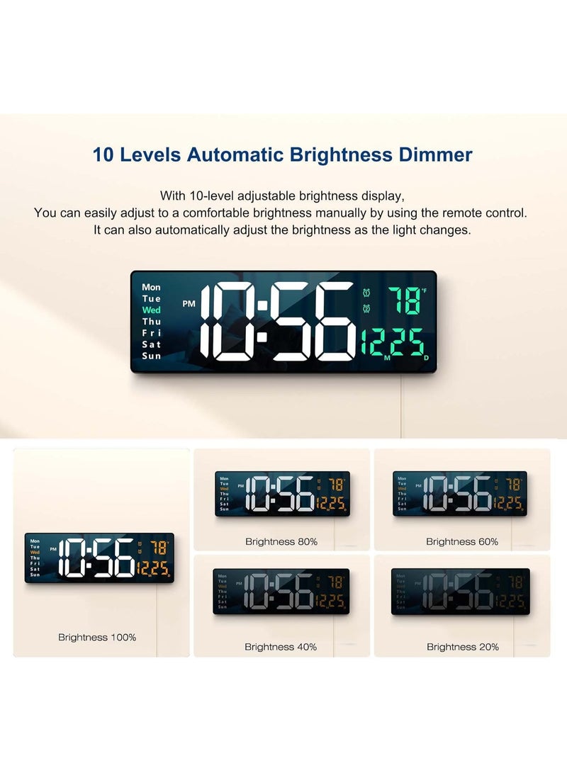 SYOSI Digital Wall Clock Large Display, 16.2 Inch Large Wall Clocks, Modern LED Digital Clock with Remote Control for Living Room Decor, Automatic Brightness Dimmer Clock with Date Week Temperature - Image 2